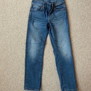 Medium Blue Slim Jeans with Distressed Details and Straight Leg
